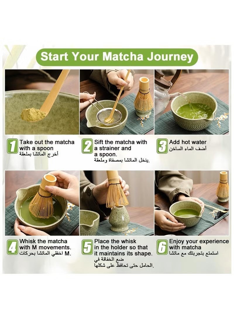 Brinaoki Four-Piece Matcha Tea Set Matcha Whisk Set Ceramic Matcha Bowl White Whisk Stand Traditional Tea Scoop Traditional Matcha Utensils Perfect Set (Green) - Image 3